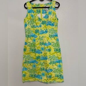 Lilly Pulitzer Vintage White Tag Yellow Blue Cruisin Print Sheath Pencil Dress 4